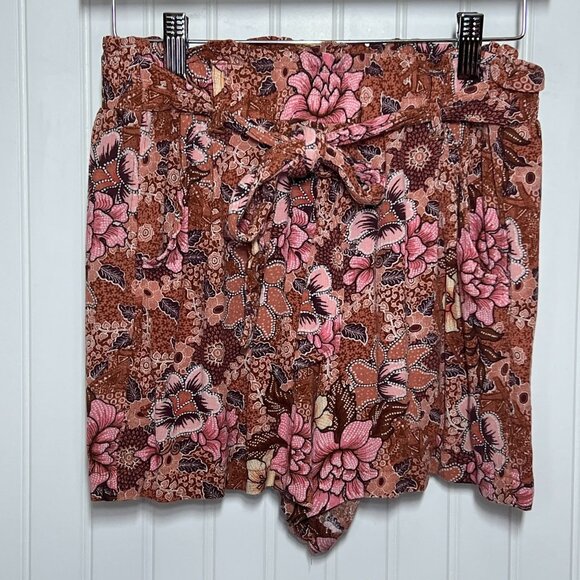 Knox Rose Women's Pink Floral Paperbag Waist Tie Shorts Small - Picture 1 of 7